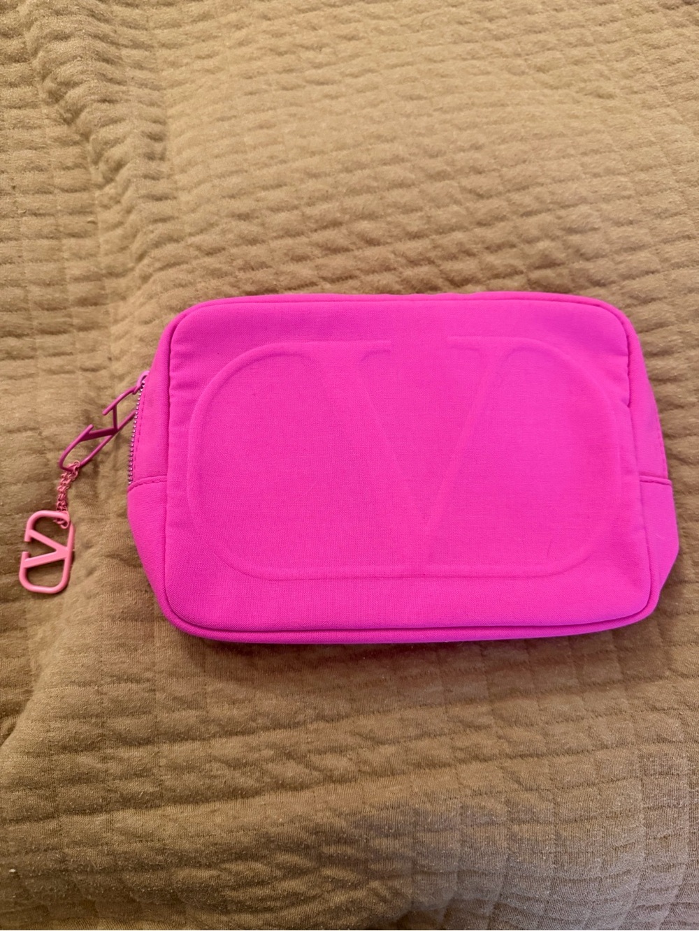 Valentino Hot Pink V Logo Cosmetic Pouch